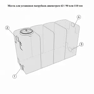 Пластиковая емкость ЭкоПром KR 4000 с 3 патрубками 110, 63 и 90 мм с откидной крышкой (Белый) 4